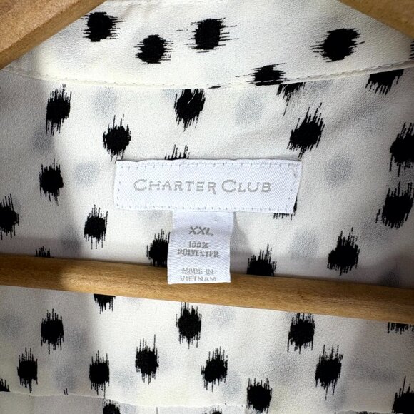 Charter Club White Black Polka Dot Long Sleeve Button Blouse - Picture 2 of 8